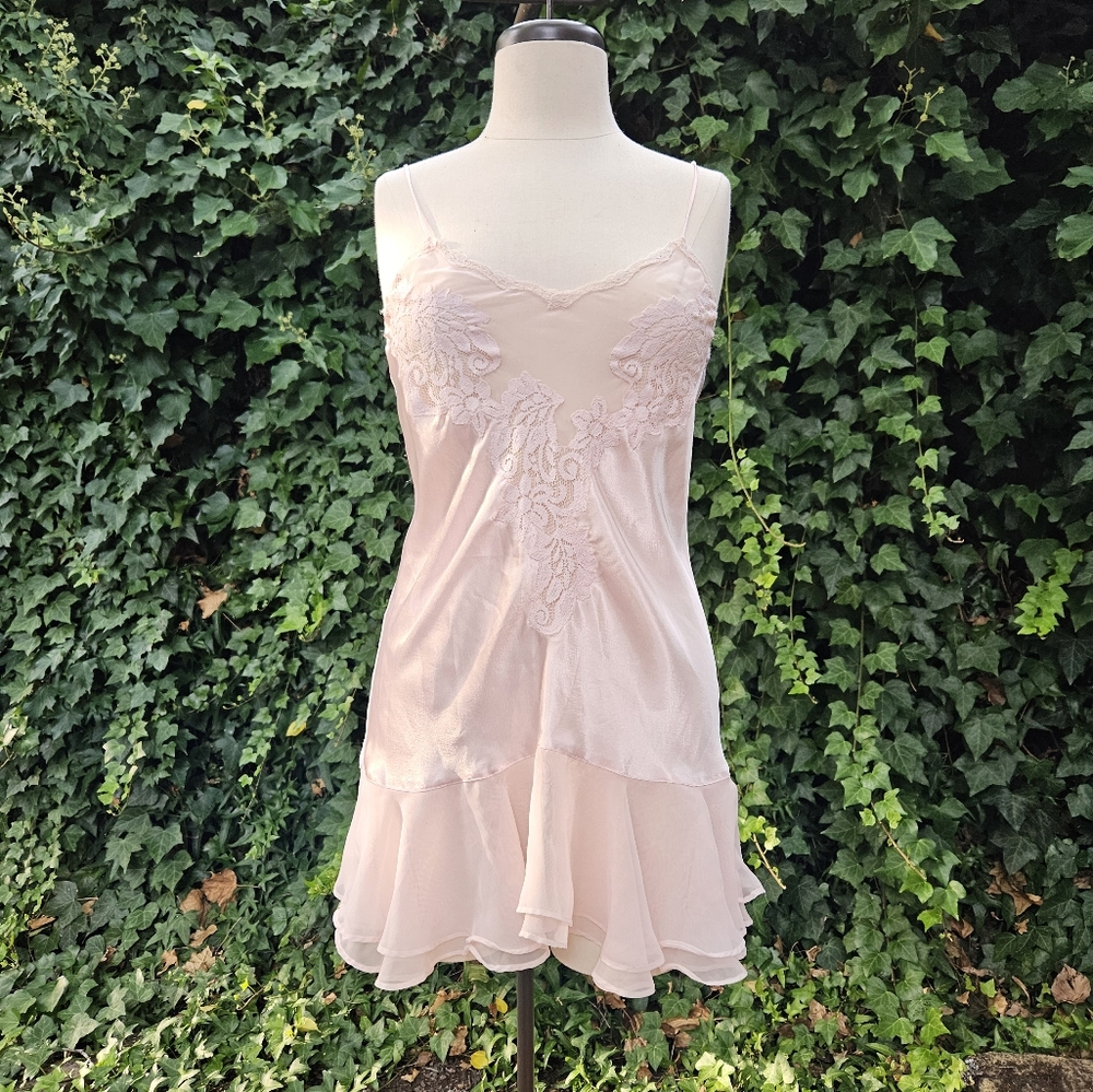 Victoria's Secret vintage baby pink chiffon slip babydoll dress.
